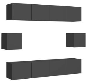 6 Piece TV Cabinet Set Grey Engineered Wood