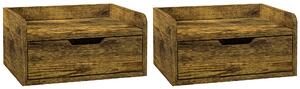 HOMCOM Floating Nightstand Set of 2 Wall Mounted Bedside Table with Storage Drawer for Bedroom, Rustic Brown