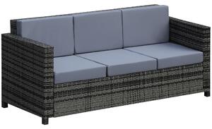 Outsunny 3-Seater All Weather Outdoor Sofa, Rattan Wicker Weave with Metal Frame and Fire Resistant Cushion, Grey Aosom UK