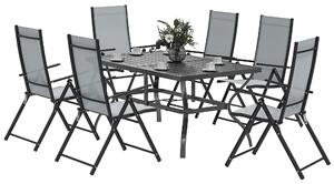 Outsunny Seven-Piece Steel Outdoor Dining Set, with Parasol Hole - Grey