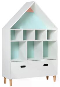 HOMCOM Kids Bookshelf Chest w/ Drawer Cubes Baby Toy Wood Organizer Display Stand Storage Cabinet 82x30x126cm White