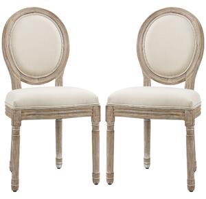 HOMCOM Dining Chairs Set of 2, French-Style Kitchen Chairs, Armless Accent Chairs with Backrest and Linen-Touch Upholstery, Cream