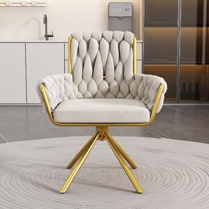 Luxurious Swivel Dining Armchair with Padded Velvet Seat and Metal Legs, Modern Kitchen Chair, Light Luxury Office Chair, 63x50x87cm, Beige Aosom.UK