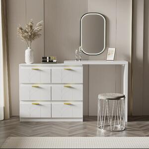 Floral Pattern Dressing Table with Gold-Plated Handles, Rotating Top, 6 Drawers, Shock-Resistant Corners, 136.5L x 40W x 73H cm, White Aosom.UK