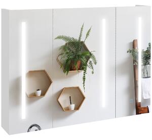 Kleankin Illuminated Bathroom Cabinet: Wall-Mounted Storage with LED Light & USB Charging, Adjustable Shelf, 90x15x70cm, White Aosom UK
