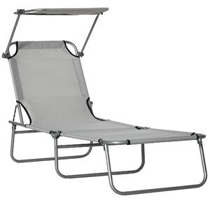 Outsunny Folding Recliner Chair with Adjustable Back and Sun Shade, Perfect for Outdoor Patio & Garden, Light Grey Aosom UK