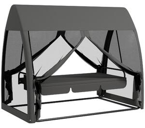 Outsunny 3 Seater Swing Chair 2 in 1 Garden Swing Seat Bed Convertible Outdoor Rocking Bench Bed with Water-Resistant Roof, Zipped Door and Mosquito Netting, Grey