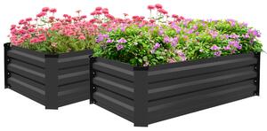 Outsunny Galvanised Raised Beds for Garden Set of 2, Outdoor Elevated Planter Box, Easy-to-assemble, for Growing Flowers, Herbs and Vegetables, Grey