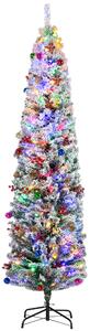 HOMCOM 7' Artificial Prelit Christmas Trees Holiday Décor with Colourful LED Lights, Flocked Tips, Berry, Pine Cone Aosom UK