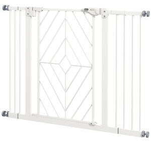 PawHut Dog Safety Gate with Auto-Close Feature, Pressure Fit, Double Locking, for Openings 74-100cm, White