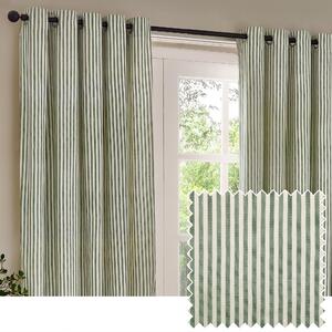 Yard Hebden Striped Cotton Ready Made Eyelet Curtains Forest Green