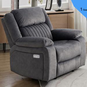 Martinez Fabric Electric Recliner 1 Seater Sofa - Slate Grey