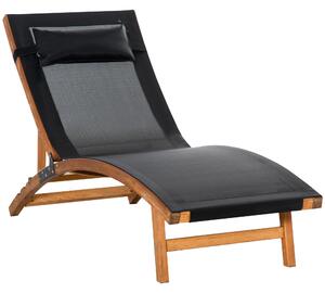 Outsunny Patio Lounge Chair Ergonomic Wooden Outdoor Chaise, 3 Adjustable Back Positions & Removable Headrest, Black