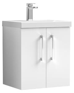 Arno Wall Mounted 2 Door Vanity Unit with Basin Gloss White