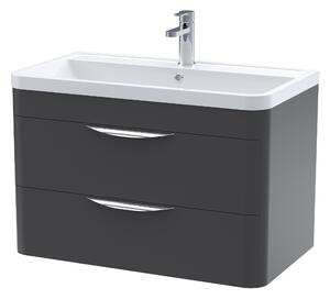 Parade Wall Mounted 2 Drawer Vanity Unit with Polymarble Basin Soft Black