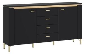 Gaffney LED Wooden Sideboard With 4 Drawers In Matt Black Gold