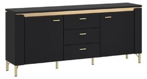 Gaffney LED Wooden TV Stand With 3 Drawers In Matt Black Gold