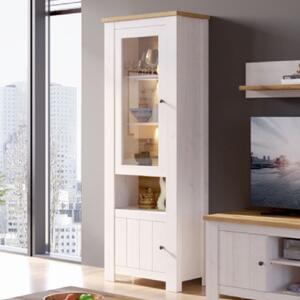 Canyon LED Tall Wooden Display Cabinet With 2 Doors In White Oak