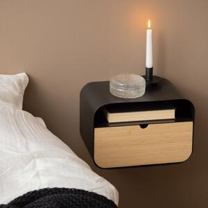 Indio Wooden Oval Bedside Cabinet With 1 Drawer In Black Bamboo