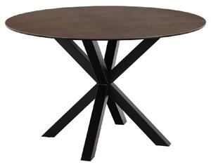 Hebron Ceramic Round Dining Table With Metal Base In Rustic Brown