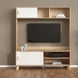 Irvine Wooden TV Stand With 2 Sliding Doors In Oak And White