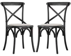 Caria Cross Back Black Wooden Dining Chairs In Pair