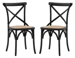 Caria Black Wooden Dining Chairs With Rattan Seat In Pair