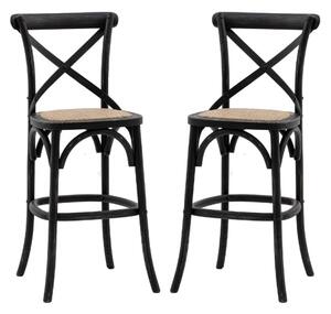 Caria Black Wooden Bar Stools With Rattan Seat In Pair