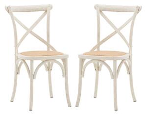 Caria White Wooden Dining Chairs With Rattan Seat In Pair