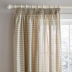 Gingham Unlined Pencil Pleat Curtains Sage
