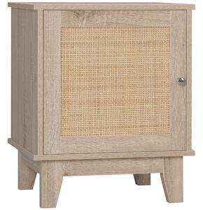 HOMCOM Nightstand, Bedside Table with Storage Cupboard, Side End Table with Rattan Element for Living Room, Bedroom, Natural