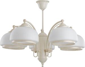 Alfa Lord chandelier, glass lampshades, 5-bulb, white