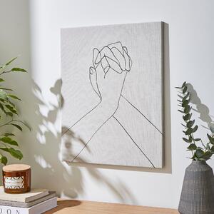 Hands Line Drawing Canvas 40x50cm White