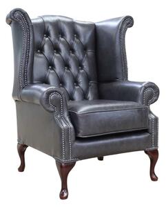 Chesterfield High Back Wing Chair Old English Storm Leather In Queen Anne Style
