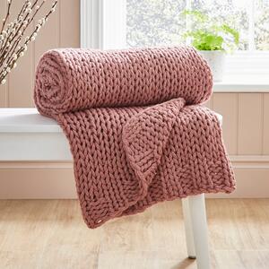 Chunky Knit Recycled Throw 130cm x 170cm Rose (Pink)