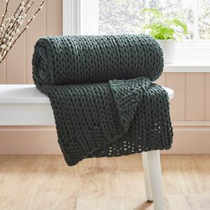 Chunky Knit Recycled Throw 130cm x 170cm Bottle (Green)