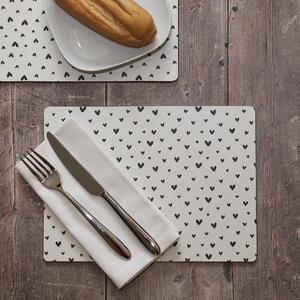 Set of 4 Heart Cork Placemats Black and white