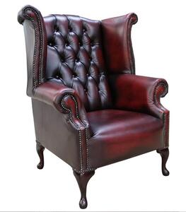 Chesterfield Handmade 1780 High back Wing chair Antique Oxblood Red Real Leather