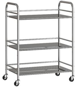 HOMCOM 3 Tier Stainless Steel Kitchen Storage Trolley with Adjustable Shelf - Silver