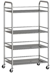 HOMCOM 4 Tier Stainless Steel Kitchen Storage Trolley with Adjustable Shelves - Silver