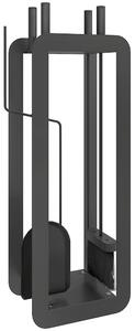 Outsunny 5 Pieces Fireplace Companion Set, Metal Fireplace Accessories Fireside Companion Set with Brush, Shovel, Poker, A Pair of Tongs, Stand, Black