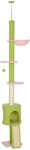 PawHut 220-240 cm Floor to Ceiling Cat Tree Adjustable Height with Hammock, Condo, Scratching Posts, Green