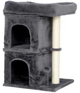 PawHut 66 cm Small Cat Tree for Large Cats, Cat Tower w/ Large Top Perch, 2 Condos, Sisal Scratching Post, Toy Ball, Dark Grey