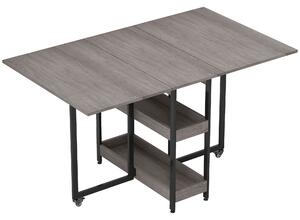 HOMCOM Industrial Folding Dining Table, Drop Leaf Table with Open Compartments for Small Spaces, Kitchen, Dining Room, Grey