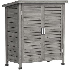 Outsunny Garden Shed Wooden Garden Storage Shed 2 Door Unit Solid Fir Wood Garage Tool Organisation Cabinet, 87L x 46.5W x 96.5Hcm, Grey Aosom UK