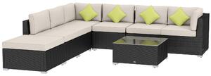 Outsunny 7-Seater Sofa Rattan Garden Furniture Aluminium Outdoor Patio Set Wicker Seater Table - Black Aosom UK
