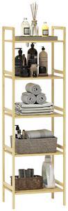 HOMCOM 5-Tier Bamboo Bathroom Storage Shelf, Freestanding Shelving Unit with Adjustable Rack for Kitchen Bathroom Living Room, Natural Wood Finish
