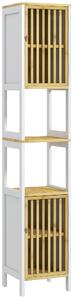HOMCOM Bamboo-Blend Retro Cut-Out Tall Bathroom Storage Unit