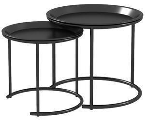 HOMCOM Nesting Tables Set of 2, Side End Table with Removable Tabletop Tray and Steel Frame for Living Room, Bedroom, White