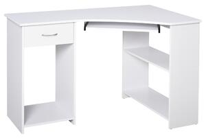 HOMCOM L-Shaped Desk w/ 2 Shelves, Corner Computer Desk, Keyboard Tray Drawer & CPU Stand Home Office Study Bedroom Furniture White Aosom UK